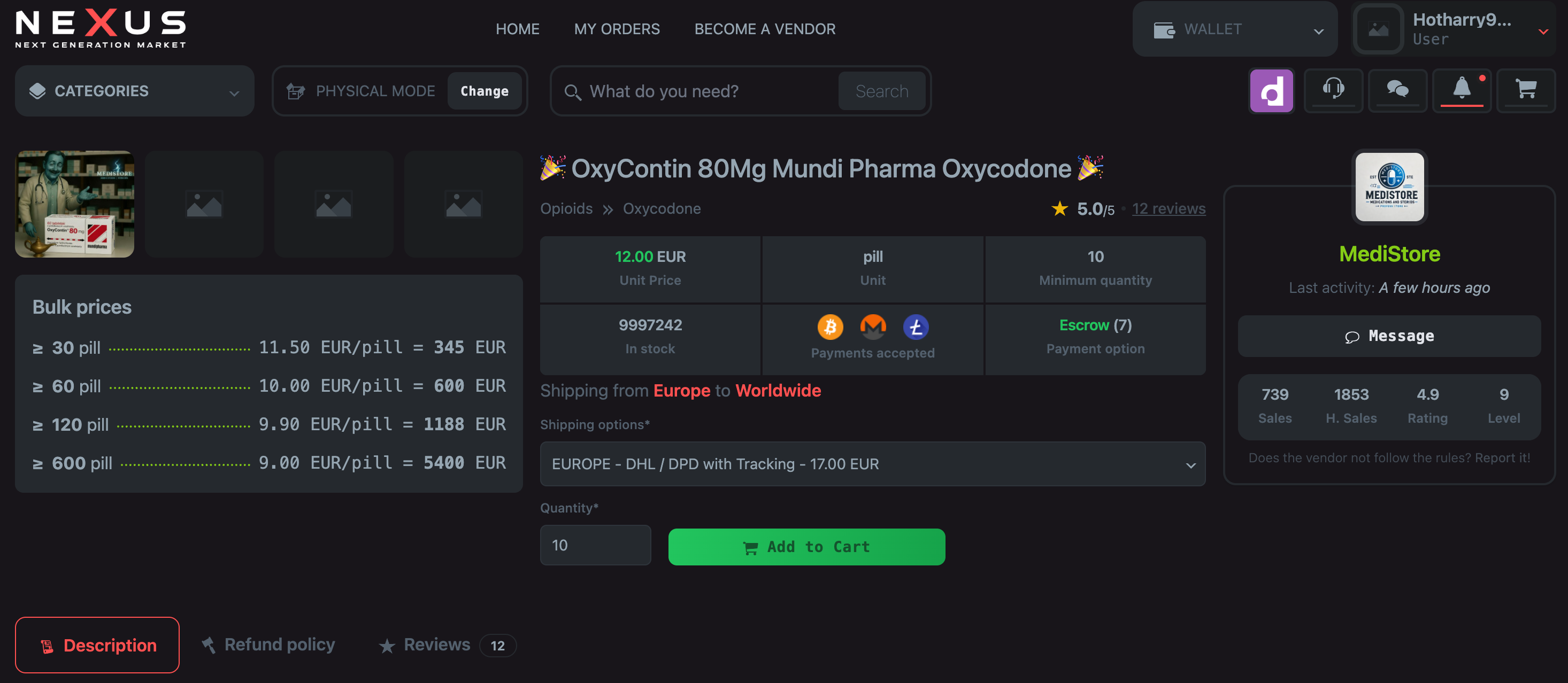 Nexus Market multisig escrow transaction flow